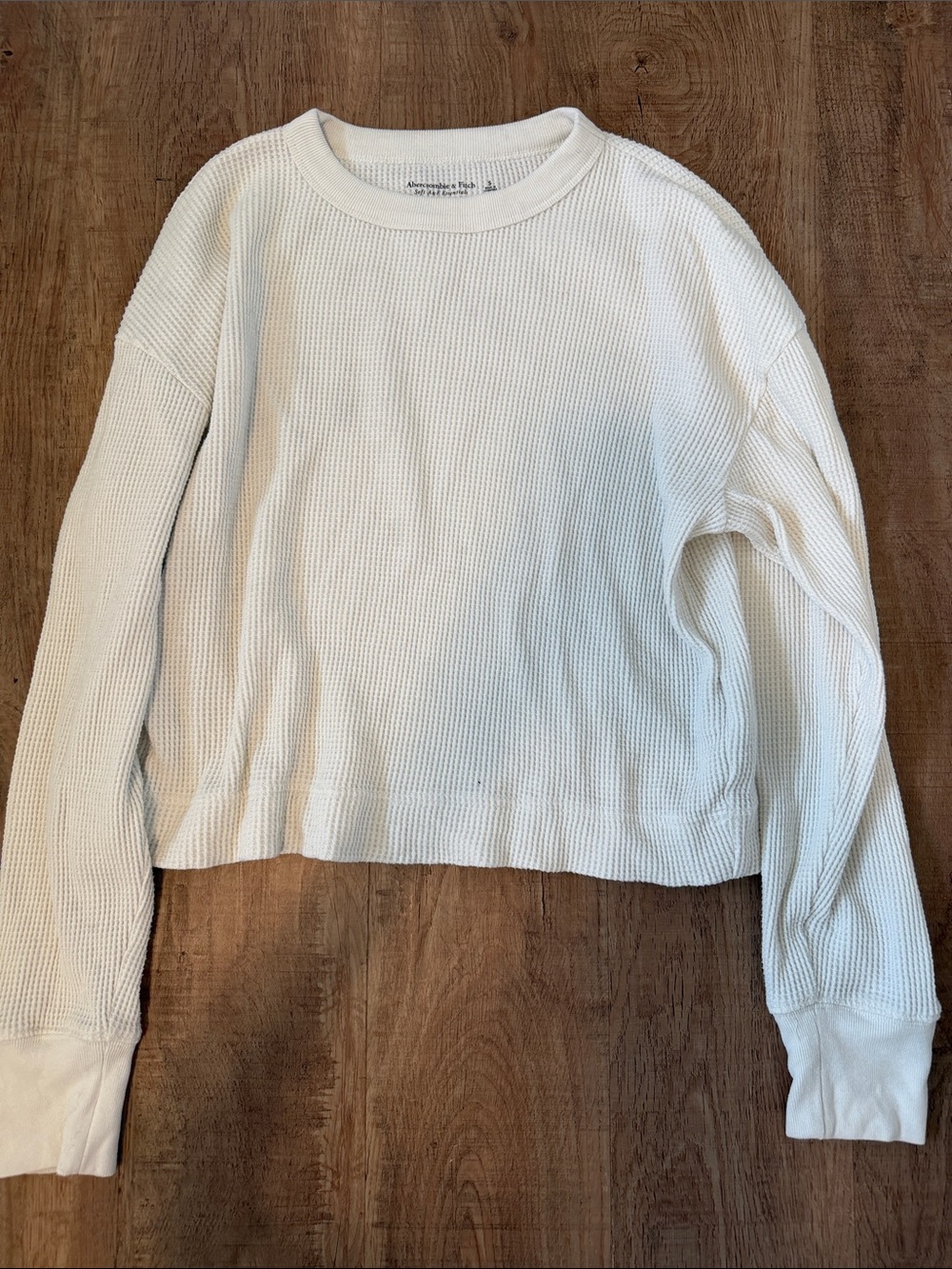 Abercrombie & Fitch Cream Waffle Knit Cropped Top